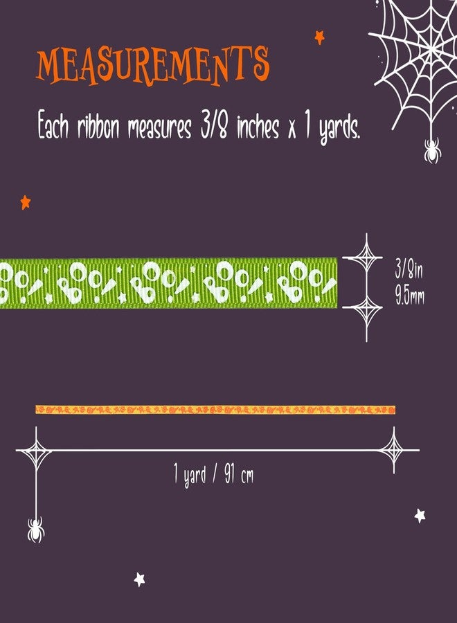 Confettiville Halloween Ribbons, 16 Rolls, 16 Yards, 3/8" (10mm) Thin Grosgrain Ribbons for DIY Crafts and Decorations, Spooky Whimsy Designs - Image 3